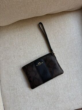 Coach Brown and Black Signature Canvas Wristlet
